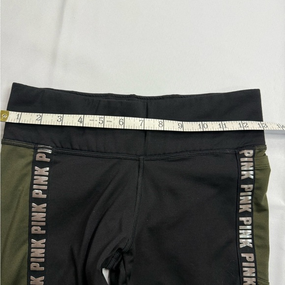 PINK Victoria's Secret Black and Green Leggings with Branded Stripe - Picture 3 of 6